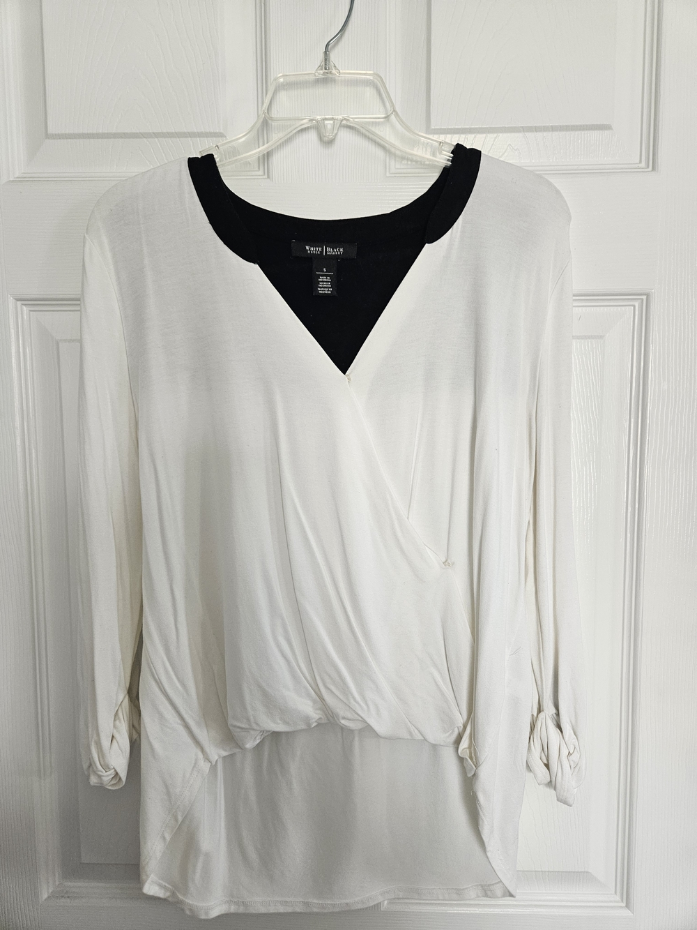 WHITE HOUSE BLACK MARKET White Layered Wrap Blouse - White/Black